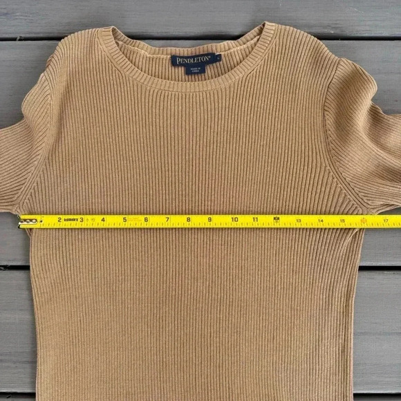 Pendleton Women’s Ribbed Silk Blend Pullover Sweater Size Large Dark Tan - Picture 2 of 5